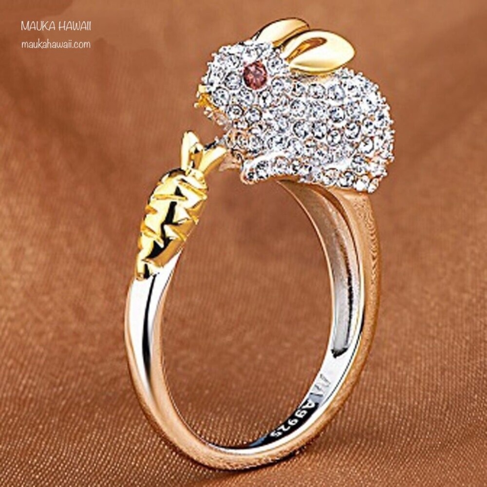 Silver & White Sapphire Crystal Rhinestone Adjustable Rabbit & Carrot Ring New!